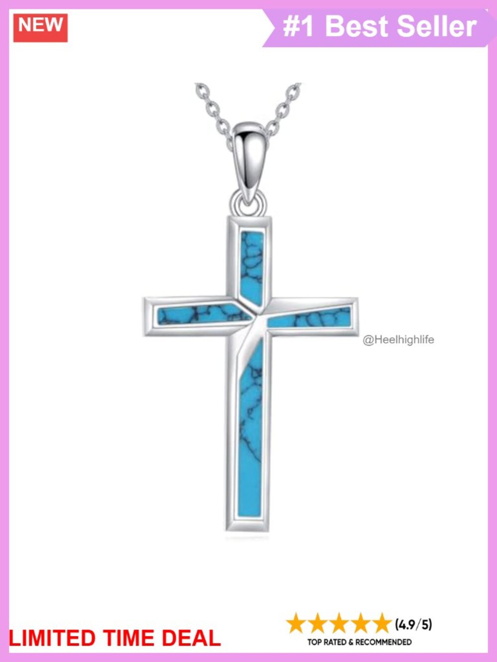 925 Sterling Silver Turquoise Cross Pendant Necklace 18+2 Inch Lobster Clasp